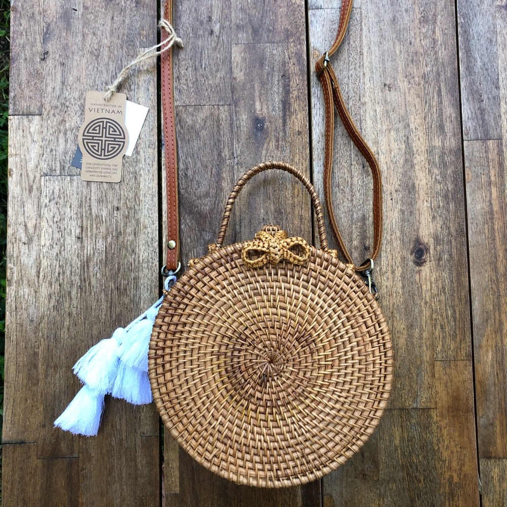 NWT Rattan Wicker Purse Bag Boho Nantucket